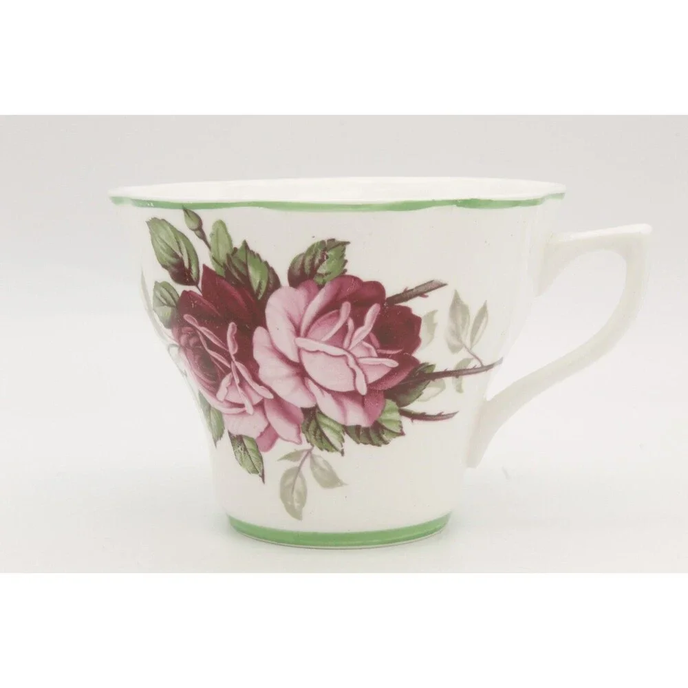 Roses Tea Cup and Saucer Set England Pink Shabby VTG Crownford Fine Bone China